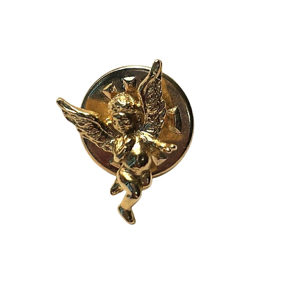 Vintage Gold Tone Cherub Angel Lapel Pin Dainty Cupid Brooch
